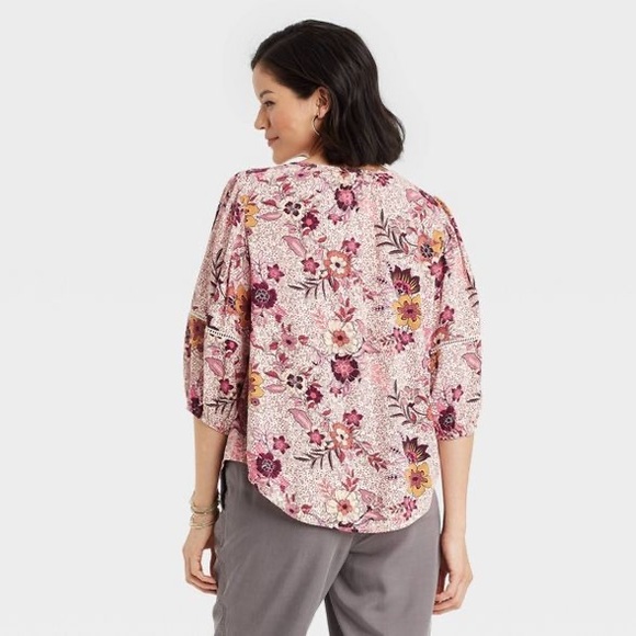 Knox Rose Women's Floral Print 3/4 Sleeve Button-Front Top NWT - Picture 2 of 4